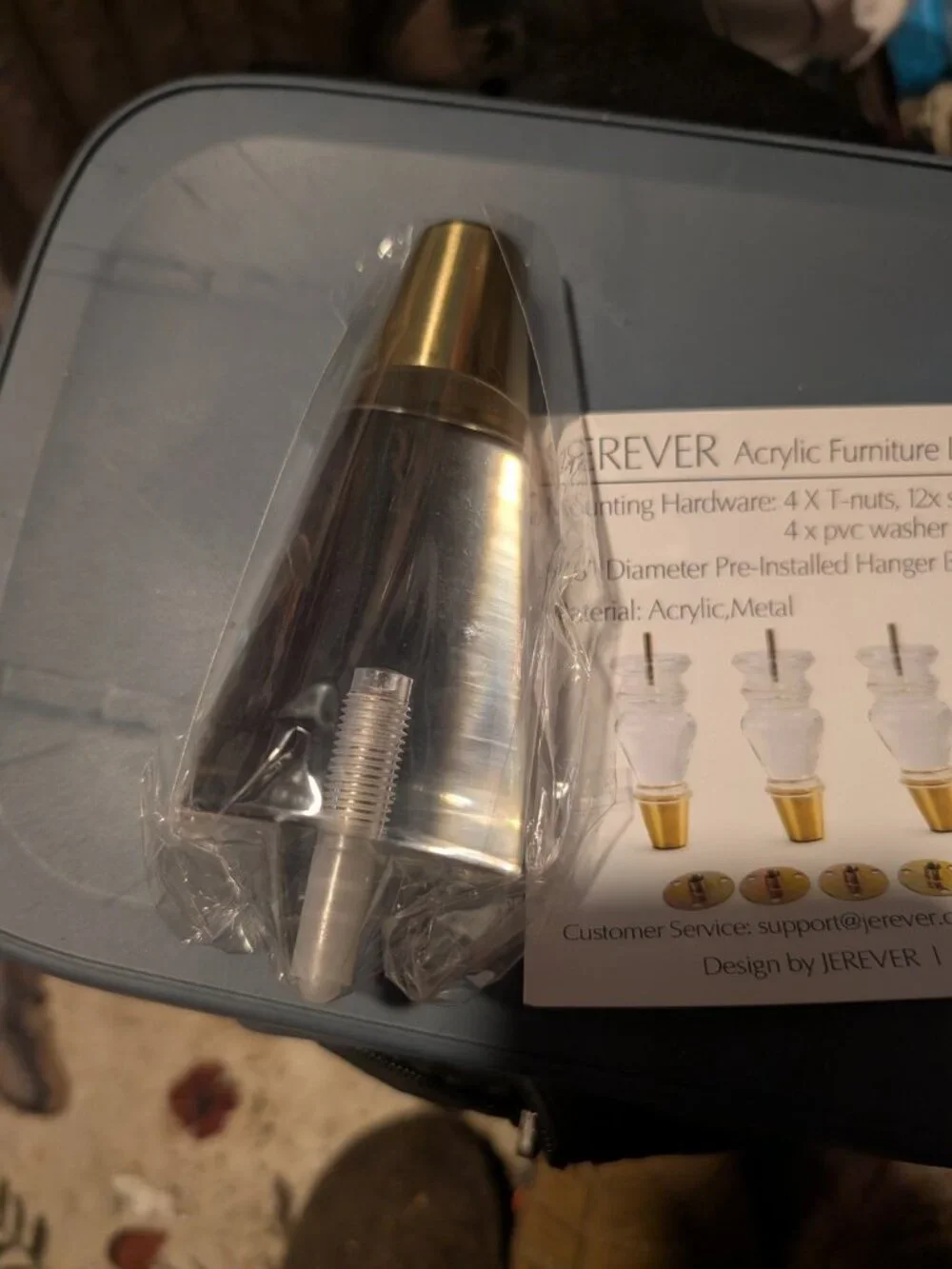 JEREVER Acrylic Furniture Legs 4 Pack Clear Tapered Gold Replacement Feet New